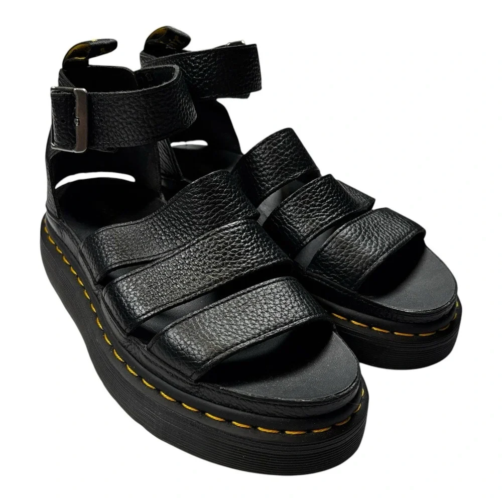 Dr. Martens Clarissa II Quad Womens 8 Black Leather Platform Sandals 24476001